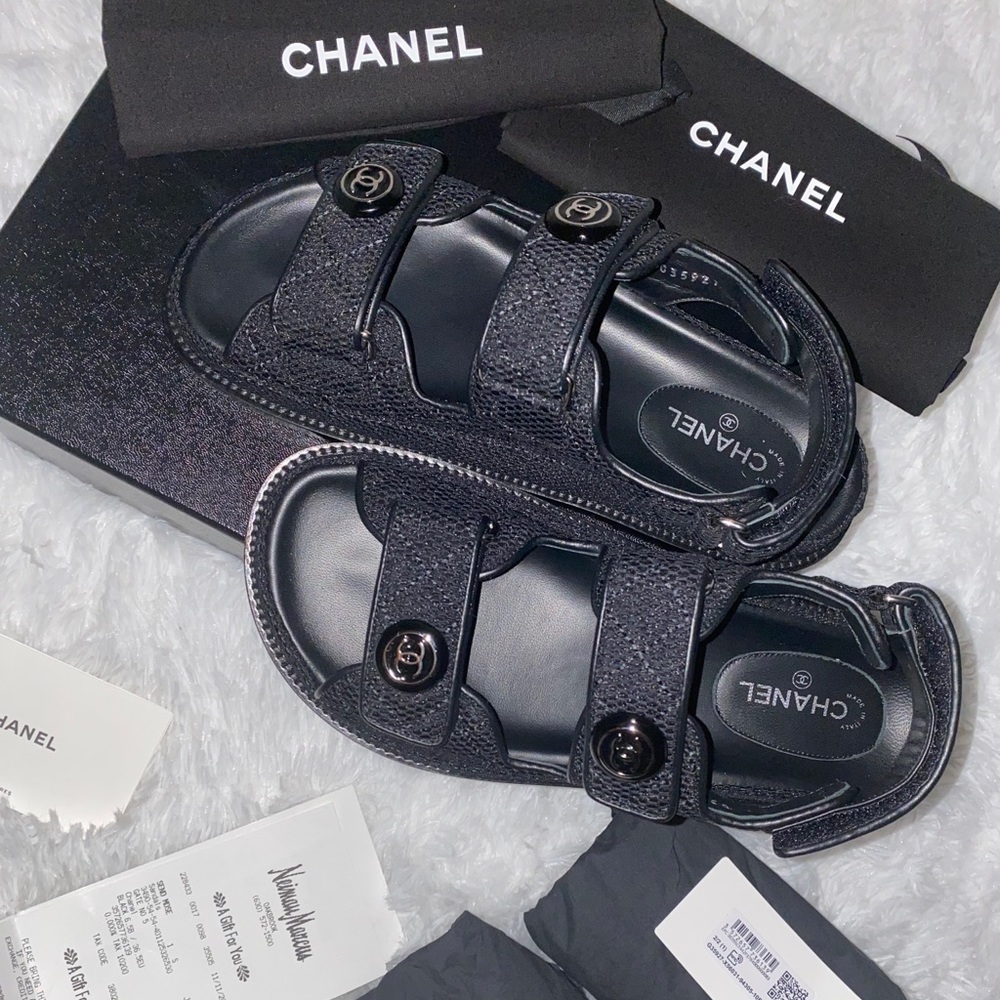 ❌ SOLD ❌ Chanel 21C Black Fabric Dad Sandals